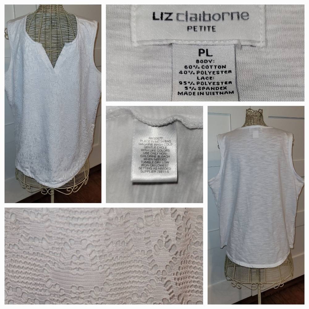 Liz Claiborne Petite White Lace Front Blouse